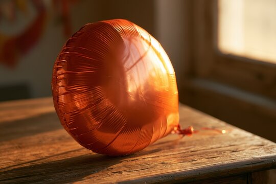 Warm, cozy throwback scene featuring an orange foil balloon and soft bokeh background