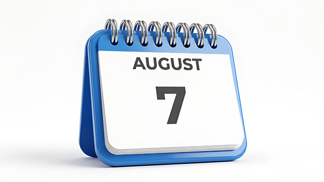 August 7th Calendar Page Showing the Date on a White Background