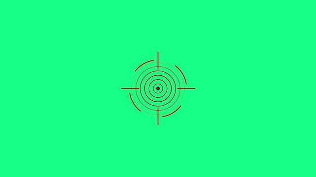 Digital target crosshair overlay with pulsing animation on green screen scope reticle