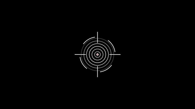 white crosshair targeting reticle with circular scale markings on black background aiming scope crosshair.4K