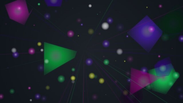 Colorful geometric shapes in a dark space background isolated on transparent background