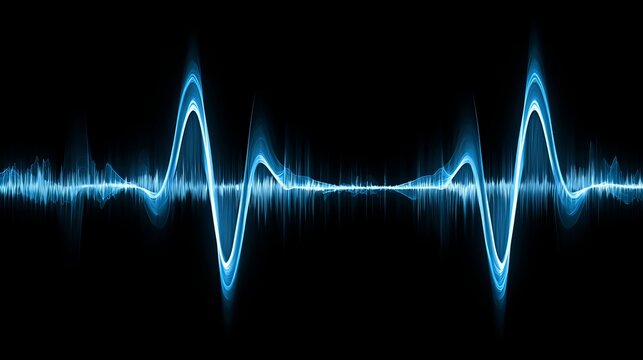 Blue sound wave graphic on black background, digital audio visualization