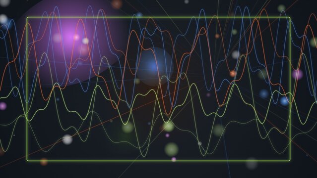Space light waves with cosmic background and graph lines isolated on transparent background
