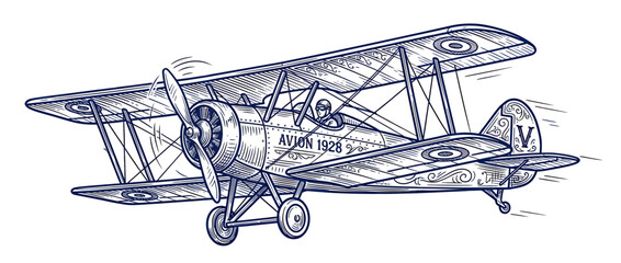 Vintage Biplane Aircraft Sketch Illustration © hakim