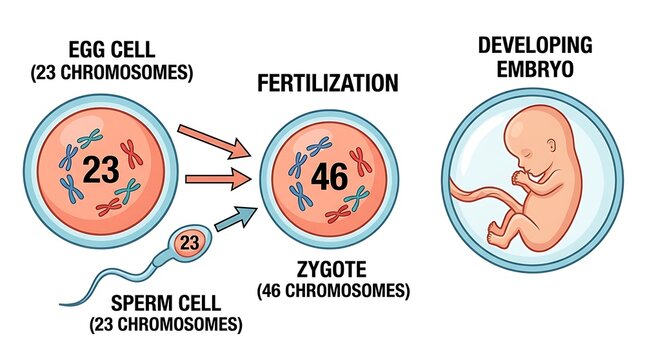 Sperm and egg fertilization to embryo development illustration with fertilizatio