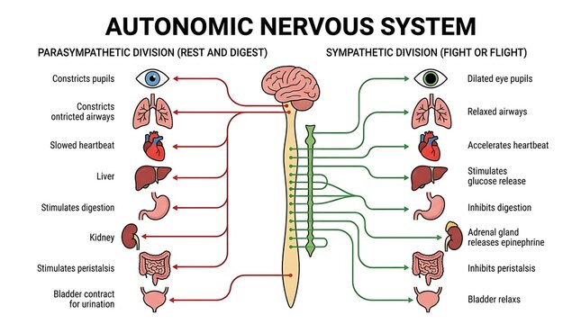 Medical chart showing the autonomic nervous system functions with autonomic