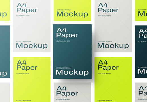 Top View A4 Flyer Mockup Collection with Paper Grid Layout