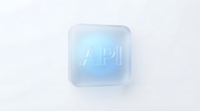 3d render of a frosted glass square icon with the letters api embossed on it, isolated on white background