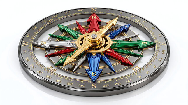 Colorful Compass Rose Illustration Showing Directional Arrows on White Background