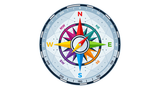 Vibrant colorful compass rose vector illustration for map navigation and travel direction