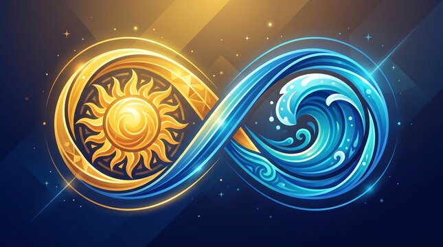 Infinite renewable solar and hydro energy conceptual illustration