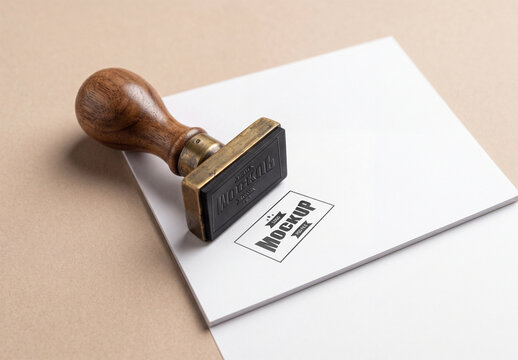 Wooden Rubber Stamp with Paper Mockup