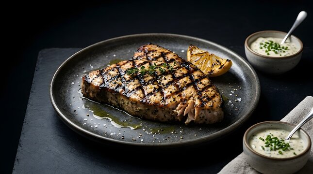 Grilled mahi mahi with herb butter and lemon