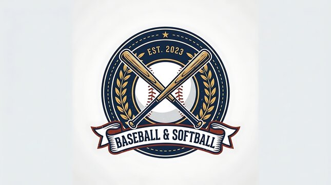 Vintage baseball and softball emblem with crossed bats and wreath