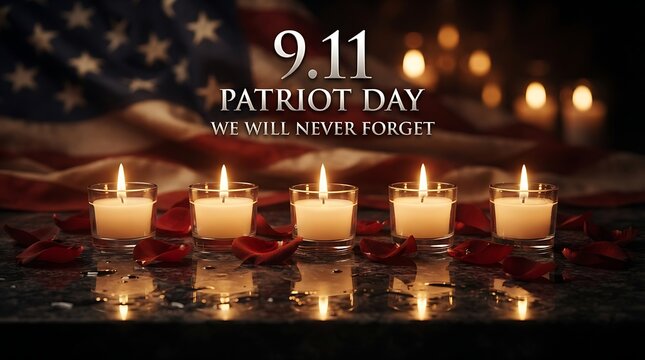 911 patriot day remembrance memorial with candles and american flag
