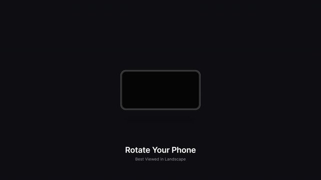 remium motion graphic animation of a dark graphite smartphone rotating from portrait to landscape orientation with a smooth magnetic snap effect featuring white triangle rotation arrows