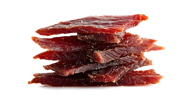 Stack of sliced jerky isolated on a white background
