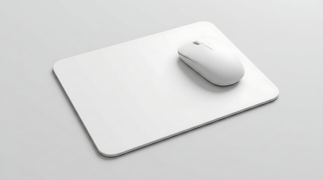 White mouse pad and ergonomic computer mouse, a pristine setup for modern office productivity