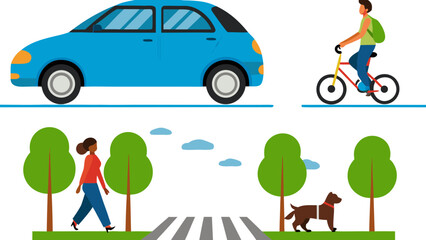 Fototapeta premium Minimalist urban transportation vector illustration. Modern eco-friendly commuting concepts.