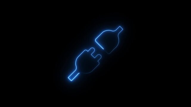 Blue neon outline of two electrical plugs connecting electricity connection. Motion Graphic. 4k video animation