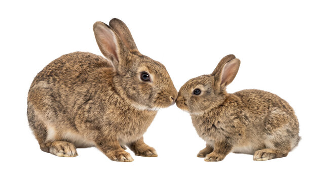 Mother rabbit and baby bunny touching noses in a tender moment