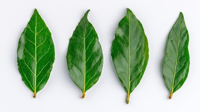 Fresh Aquilaria sinensis leaves isolated on white background, botanical detail