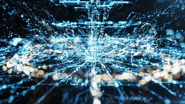Futuristic Digital Network with Glowing Blue Circuit Lines and Particle Data Flow
