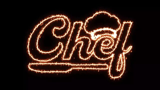 Burning Chef Typography Logo Animation with Rolling Pin and Chef Hat 4K