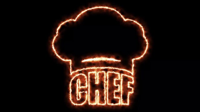 Burning Chef Typography Logo Animation with Fiery Chef Hat 4K