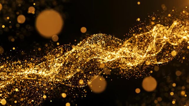 Golden Particle Stream Flowing in Dark Space &ndash; Elegant Abstract Background Animation