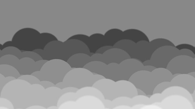 Overcast Grey Cloudscape Animation, Fluffy Dark Fog and Cumulus Cloud Layers in Motion for Stormy Weather Forecast Background