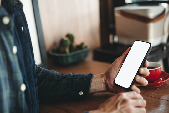 mobile phone blank white screen mockup.texting using cell phone.background empty space for advertise.work people contact marketing business,technology