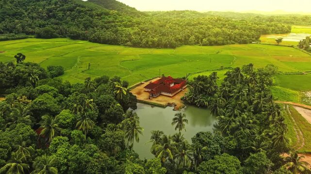 Palakkad Keralam India Drone Shot: This temple is Kayiliad Mahavishnu Temple which lies in the outer areas of Palakkad Keralam