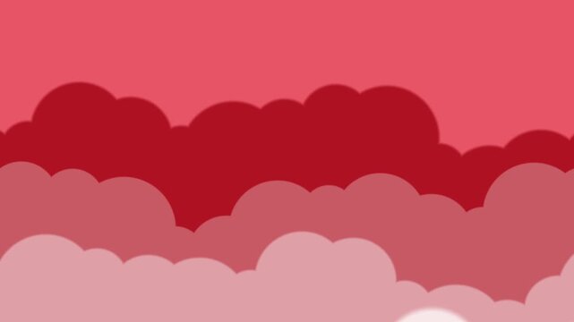 Abstract Cartoon Cloudscape Animation, Fluffy Cumulus red Cloud Layers in Smooth Loop Motion for Weather Forecast and Sky Background