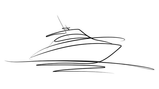 Elegant yacht line drawing on white background.