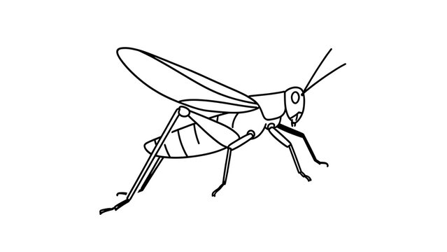Grasshopper line art illustration white background.