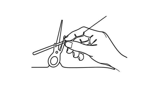 Hand cutting paper with scissors white background.