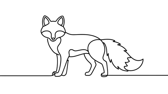 Minimalist fox line art illustration white background.