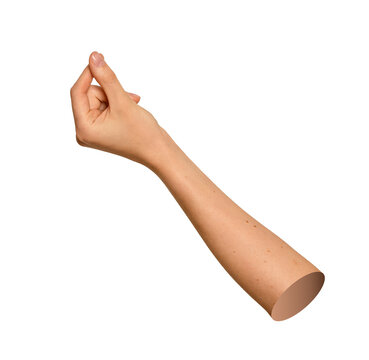 Caucasian arm side profile making bellissimo Italian gesture or pinch grip. Natural skin hand