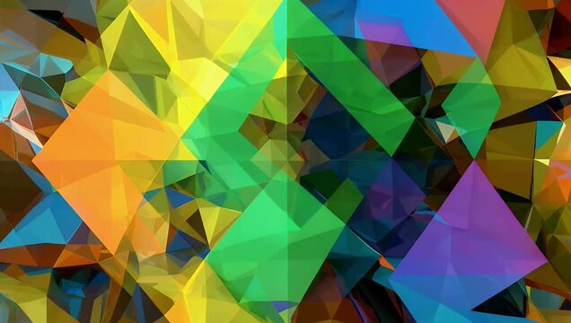 Modern 4K abstract graphic animation displaying a vibrant array of colorful geometric layouts intersecting with translucent overlay effects creating a highly dynamic corporate motion background loop