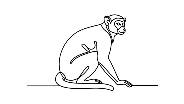 Sitting monkey illustration white background.