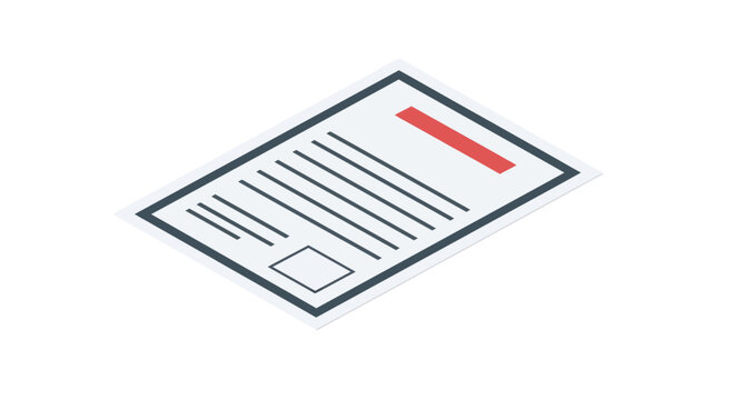Isometric document paper with red header