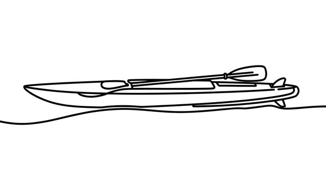 Minimalist kayak line art on white background.