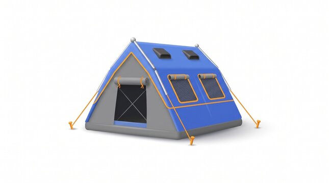 3D Render of a Blue Camping Tent Isolated on a Plain White Background for Outdoor Travel and Adventure Equipment Concepts