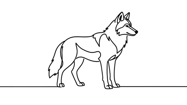 Minimalist wolf line art on white background.