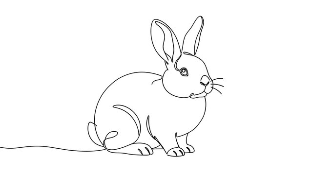 Simple line art rabbit drawing white background.