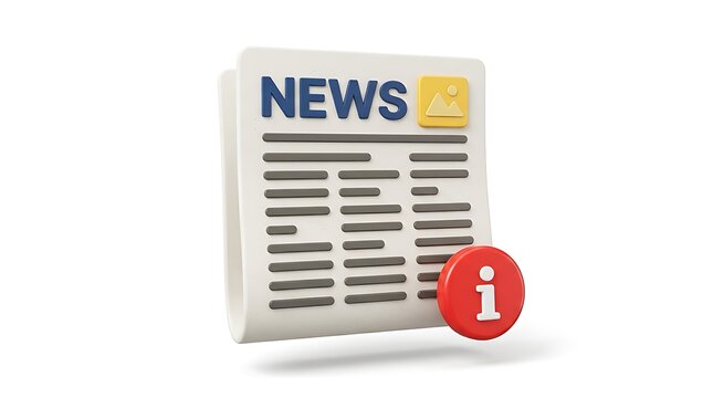 3d news newspaper icon with red information sign button