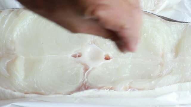 Preparing wild caught halibut steaks for grilling