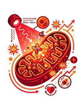 Red light therapy diagram illustrating mitochondrial energy production