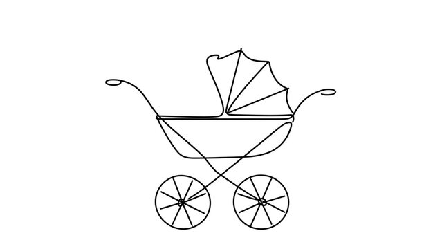 Vintage baby carriage illustration white background.